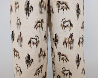 Horse print pajama pants, women soft flannel lounge wear, loose fit comfy pants, high waist pajama bottoms, horse lover gifts