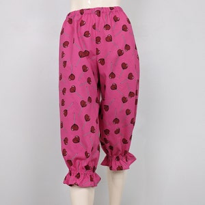 Women candy print ruffled bloomers, clown clothing undergarments, bright pink cotton pantaloons, fun print clown pants, festival outfits