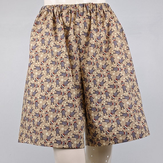 Sock Monkey Print Pajama Shorts Women High Waist Cotton Shorts