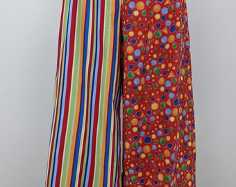 Adult costume clown pants, men / women over sized stripes and multi shapes print cotton pants, festival clothing, colorful carnival jumpsuit