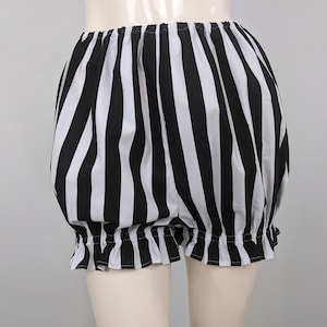 Women costume undergarment, black / white striped ruffled bloomers, female jester clothing, pull on style cotton pumpkin shorts