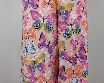 Butterfly Print Pajama Pants, Women's Cotton Flannel Lounge Wear