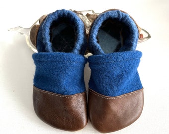 2 Year Wool Baby Booties / Soft Soled Shoes / Upcycled Wool / Leather Shoes / Toddler Walking Shoes / Merino Wool