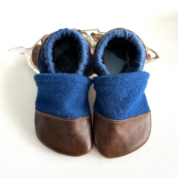 2 Year Wool Baby Booties / Soft Soled Shoes / Upcycled Wool / Leather Shoes / Toddler Walking Shoes / Merino Wool