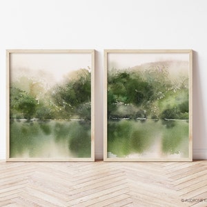 Sage Green Abstract Nature Printable Wall Art Prints, Watercolor Landscape Scenery 2 Piece Set, Farmhouse Living Room, Bedroom Wall Decor