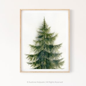 Christmas Tree Printable Wall Art, Evergreen Fir Tree Watercolor Painting, Minimalist Nature Digital Print Download