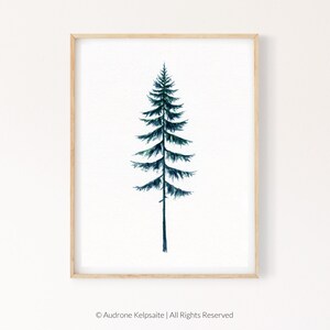 Evergreen Trees Printable Wall Art, Pine Tree Print, Scandinavian Pine Trees Watercolor Painting, Minimalist Nature Digital Download