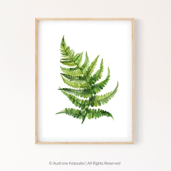 Fern Printable Wall Art Set of 2, Modern Botanical Greenery Watercolor Painting, Green Fern Leaf Digital Download Print