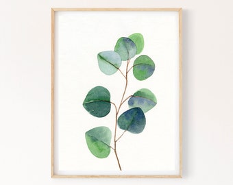 Eucalyptus Printable Wall Art, Sage Green Leaves Instant Digital Download Print, Modern Botanical Watercolor Painting