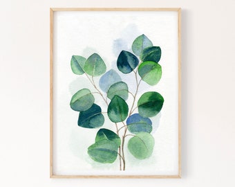 Eucalyptus Printable Wall Art, Sage Green Leaves Instant Digital Download Print, Modern Botanical Watercolor Painting