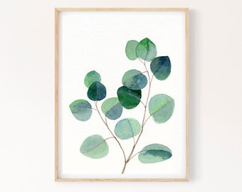 Eucalyptus Printable Wall Art, Sage Green Leaves Instant Digital Download Print, Modern Botanical Watercolor Painting