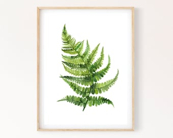 Fern Printable Wall Art Set of 2, Modern Botanical Greenery Watercolor Painting, Green Fern Leaf Digital Download Print