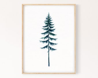Evergreen Trees Printable Wall Art, Pine Tree Print, Scandinavian Pine Trees Watercolor Painting, Minimalist Nature Digital Download