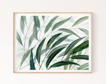 Eucalyptus Printable Wall Art, Sage Green Leaves Instant Digital Download Horizontal Print, Modern Botanical Watercolor Painting