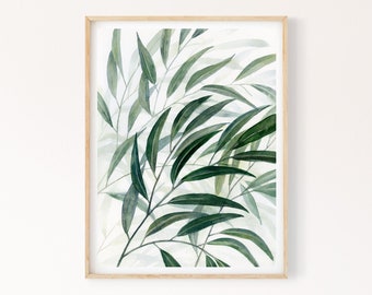 Willow Eucalyptus Printable Wall Art, Green Leaves Instant Digital Download Print, Modern Botanical Greenery Watercolor Painting
