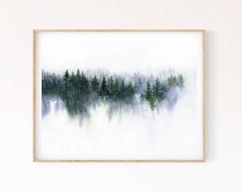 Bos afdrukbare Wall Art, aquarel groenblijvende bomen schilderij, Nordic Forest Instant Download digitale print, abstracte natuur print