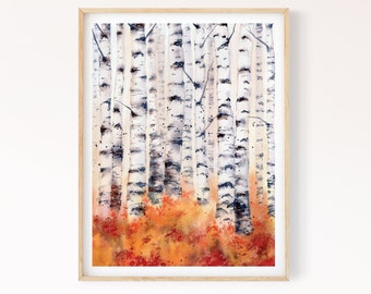 Birch Painting Tree Original Art Birch Watercolor Small Artwork 7 by 5 inches by MiassArtGallery
