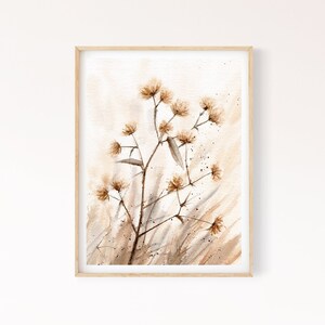 Neutral Dried Grass Printable Wall Art, Wild Flowers Art Print, Botanical Watercolour Print, Rustic Style Farmhouse Art Prints