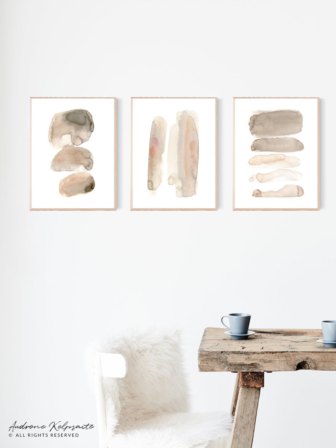Boho Abstract Printable Wall Art Set of 3 Neutral Prints, Monochrome ...