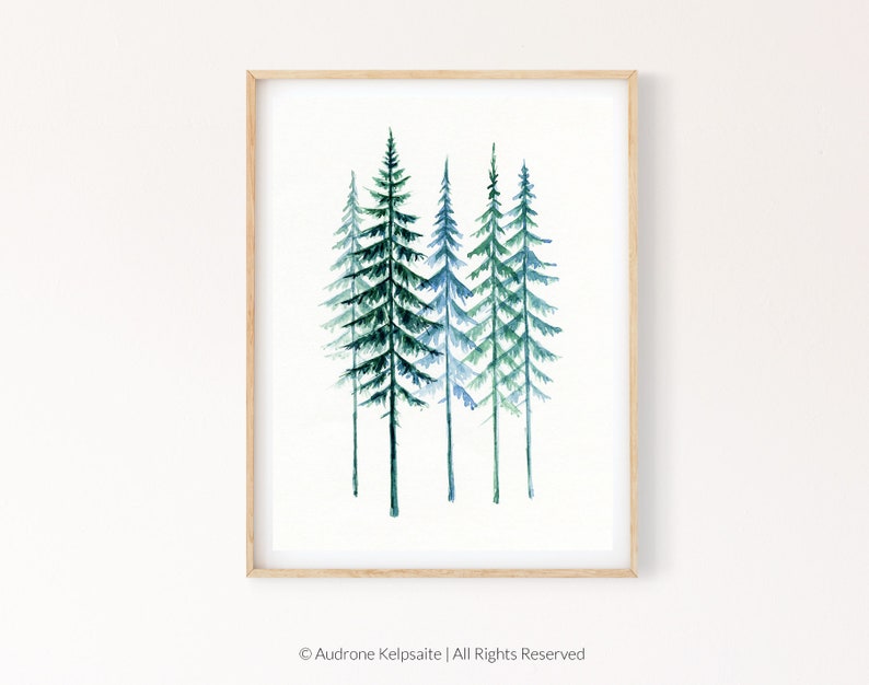Evergreen Trees Printable Wall Art Scandinavian Pine Trees Etsy