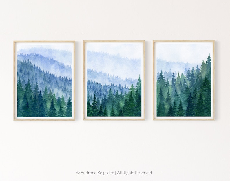 Calm Forest Wall Art Set of 3 Forest Watercolor Prints Etsy UK