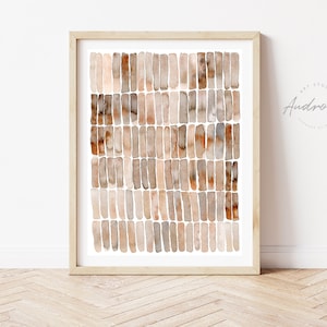 Impresión neutra de arte de pared abstracto boho, arte de pared de acuarela beige monocromática, descarga digital de impresión de póster de bricolaje minimalista, arte de trazos de pincel