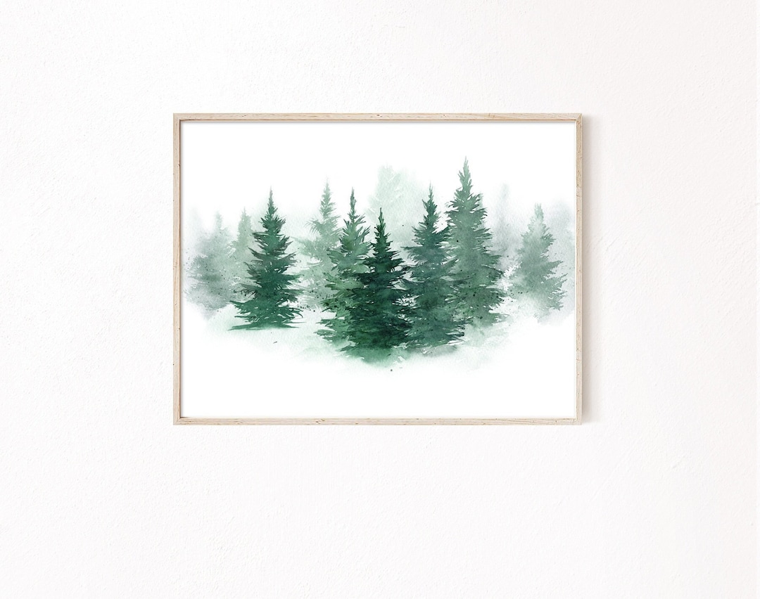 Forest Green Wall Art Print, Christmas Trees Wall Decor, Evergreen ...