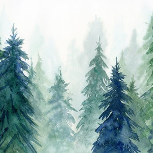 Forest Printable Wall Art, Watercolor Evergreen Trees Painting, Nordic Forest Instant Download Digital Print image 4