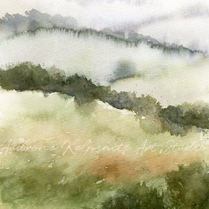 Fields Abstract Landscape Painting, Muted Green Nature 2 Piece Watercolor DIY Printable Wall Art, Country Hills Neutral Landscape Print image 7