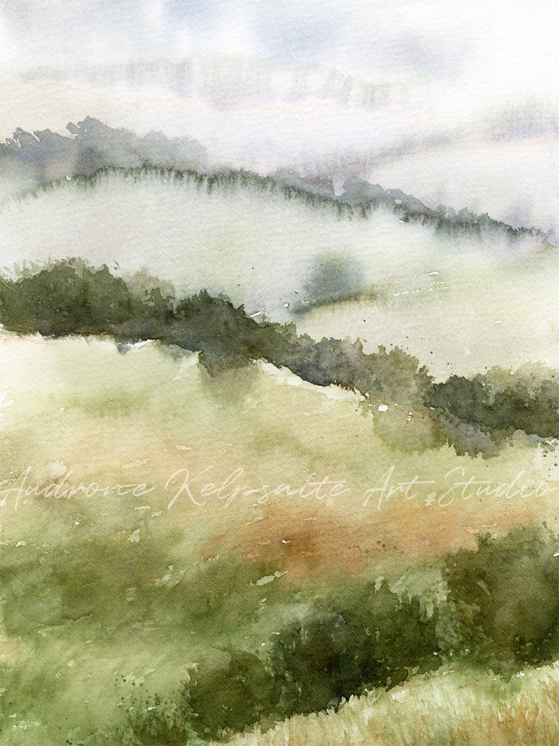 Fields Abstract Landscape Painting, Muted Green Nature 2 Piece Watercolor DIY Printable Wall Art, Country Hills Neutral Landscape Print image 7