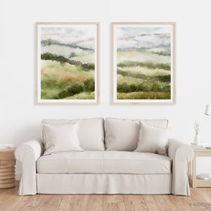 Fields Abstract Landscape Painting, Muted Green Nature 2 Piece Watercolor DIY Printable Wall Art, Country Hills Neutral Landscape Print image 5