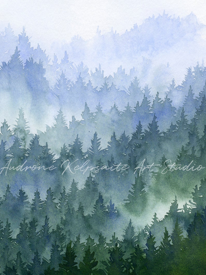 Forest Printable Wall Art Set of 3 Watercolor Evergreen Trees - Etsy