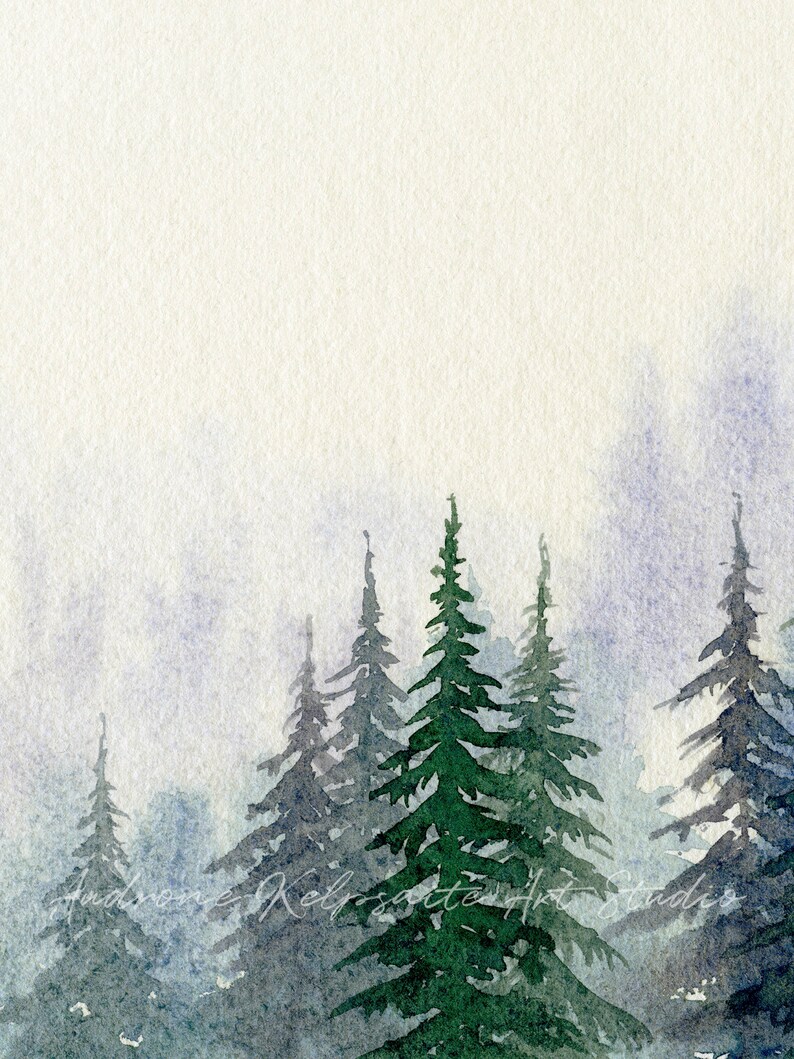 Forest Printable Wall Art Set of 2 Watercolor Evergreen Trees - Etsy