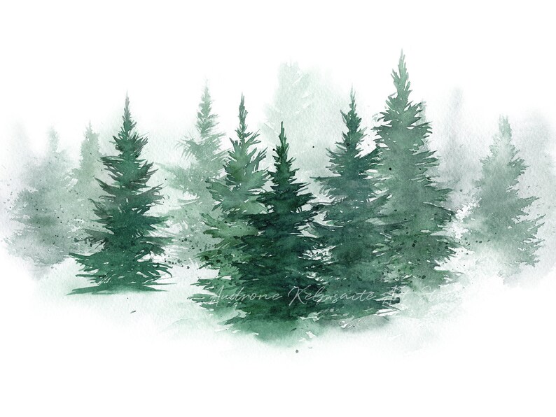 Forest Green Wall Art Print, Christmas Trees Wall Decor, Evergreen ...