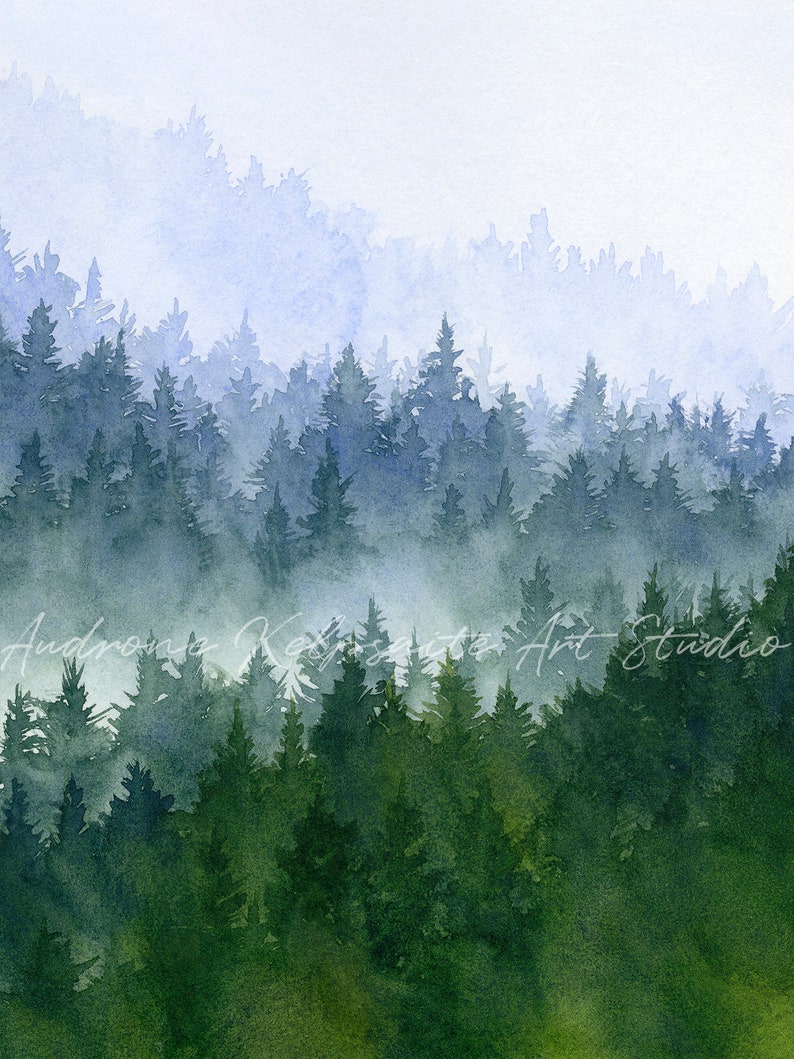 Forest Printable Wall Art Set of 3 Watercolor Evergreen Trees - Etsy