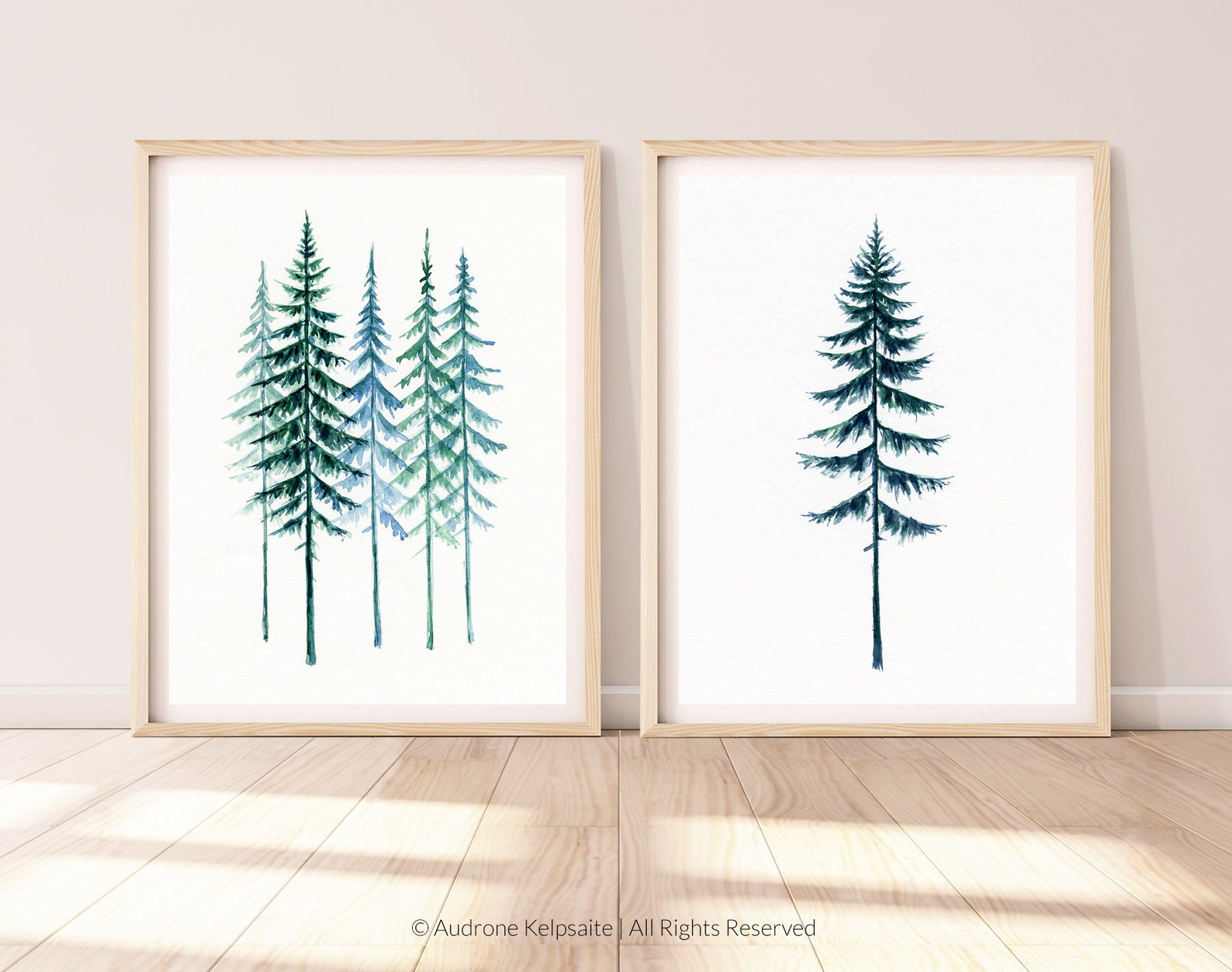 Evergreen Trees Printable Wall Art Set of 2, Pine Trees Watercolor ...