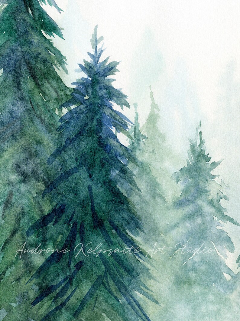 Forest Printable Wall Art Set of 2 Watercolor Evergreen Trees | Etsy
