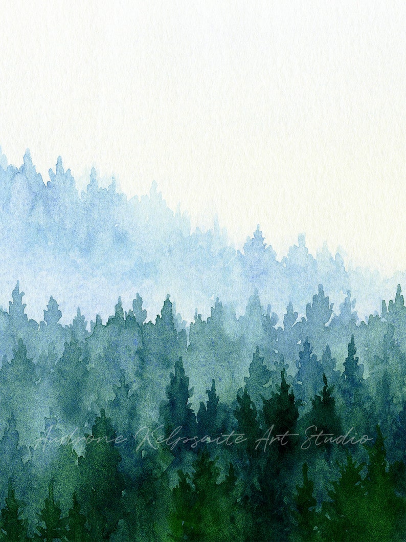 Forest Printable Wall Art Watercolor Evergreen Trees - Etsy