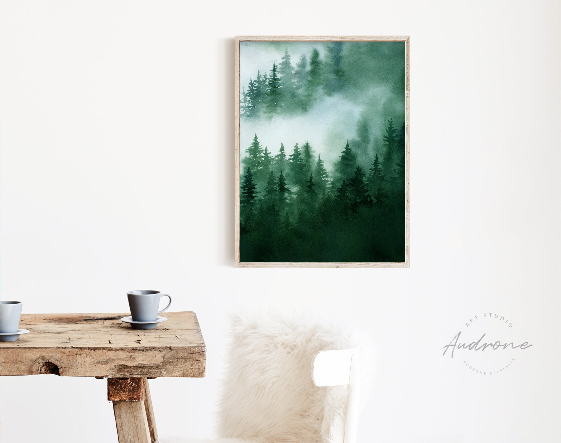 Green Forest Printable Wall Art Watercolour Forest Painting | Etsy