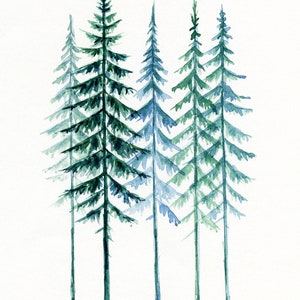 Evergreen Trees Printable Wall Art Set of 2, Pine Trees Watercolor ...