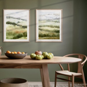 Fields Abstract Landscape Painting, Muted Green Nature 2 Piece Watercolor DIY Printable Wall Art, Country Hills Neutral Landscape Print image 4