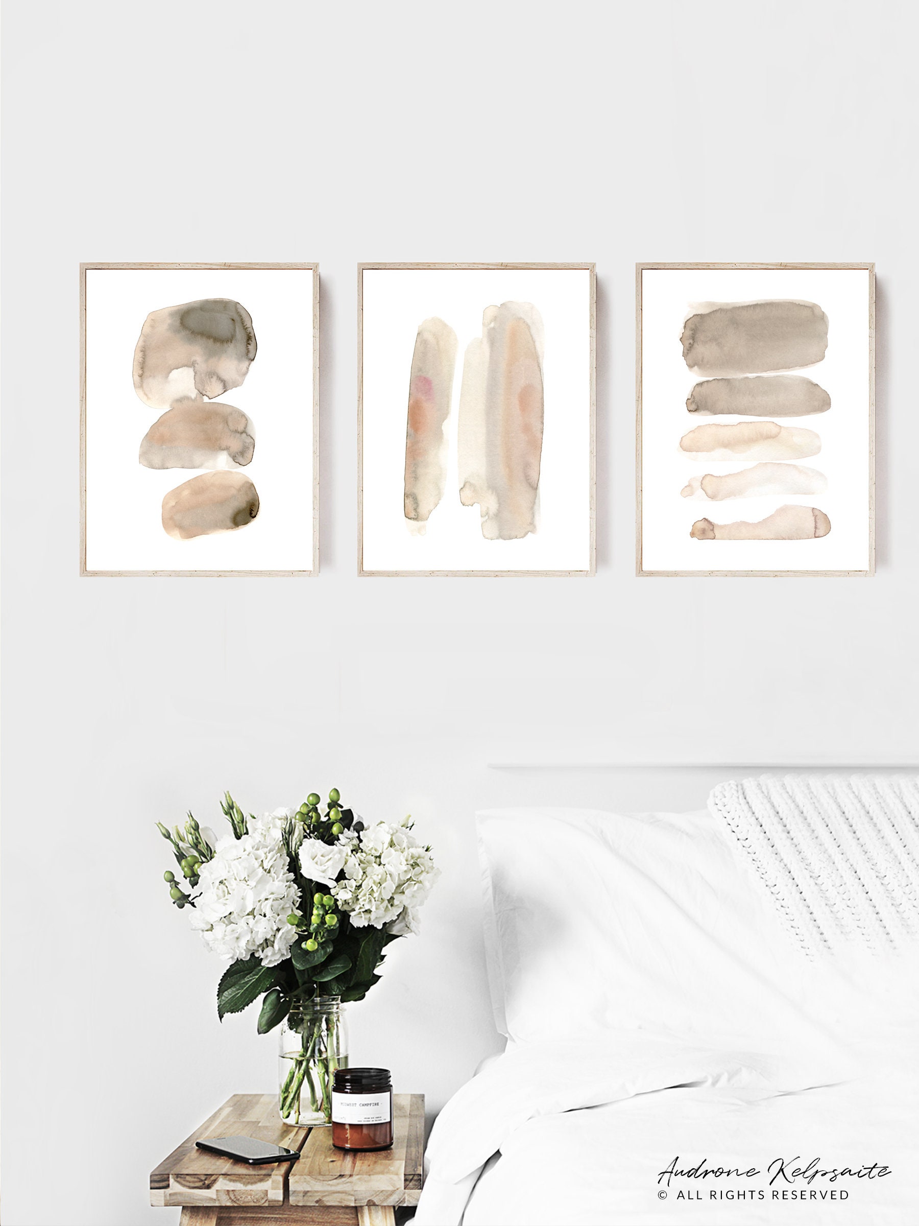 Boho Abstract Printable Wall Art Set of 3 Neutral Prints, Monochrome ...