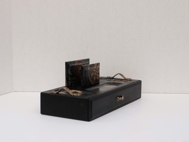 Gentlemen Catch All Tray Upcycled Jewelry Box, Mechanical Men/'s Valet Box Gentlemen/'s Vintage Valet Box Wooden Jewelry Box
