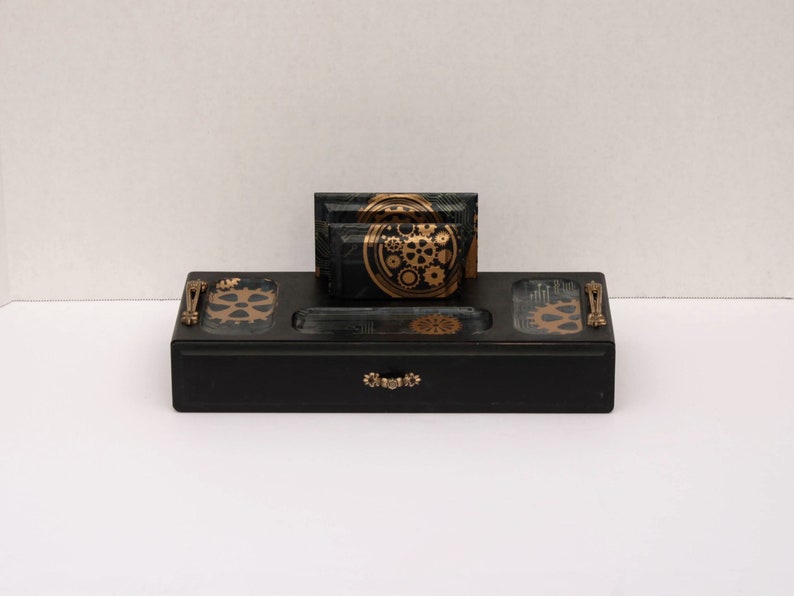 Gentlemen Catch All Tray Upcycled Jewelry Box, Mechanical Men/'s Valet Box Gentlemen/'s Vintage Valet Box Wooden Jewelry Box