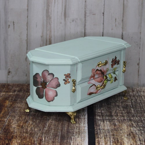 Light Blue shops Floral Vintage Jewelry Box