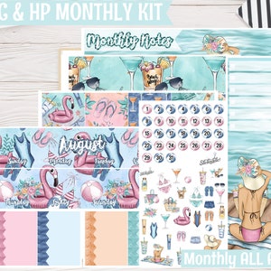 Beach Voyage August Monthly Kit | Monthly Planner Stickers for Erin Condren Life Planner, Deluxe Monthly & 8.5x11, Happy Planner, EC A5