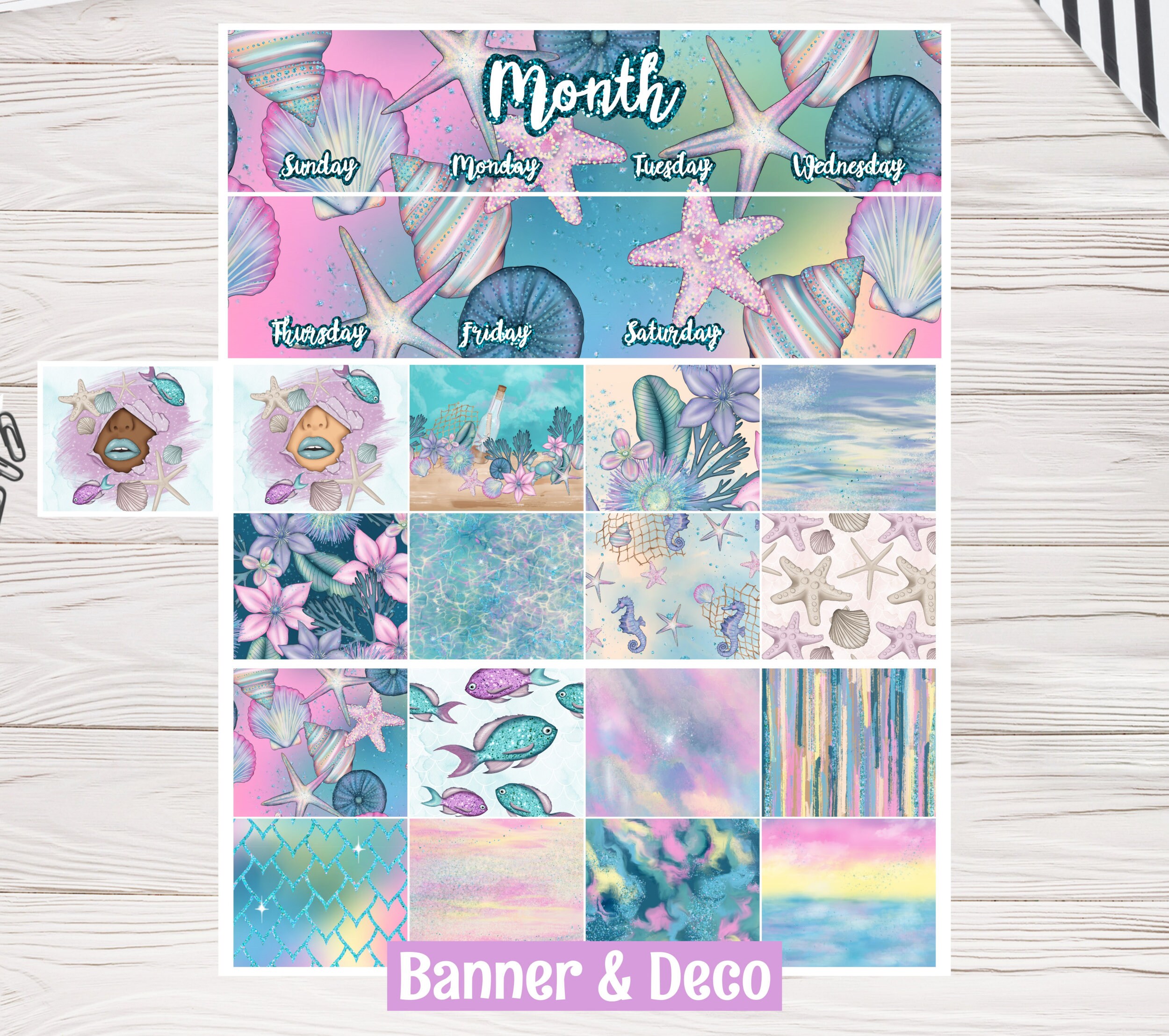Mermaid Planner Stickers Monthly Kit: Erin Condren, Happy Planner - Etsy