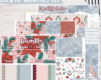 Pastel Holiday December Monthly Kit | Planner stickers for Erin Condren Life Planner, Deluxe Monthly & 8.5x11