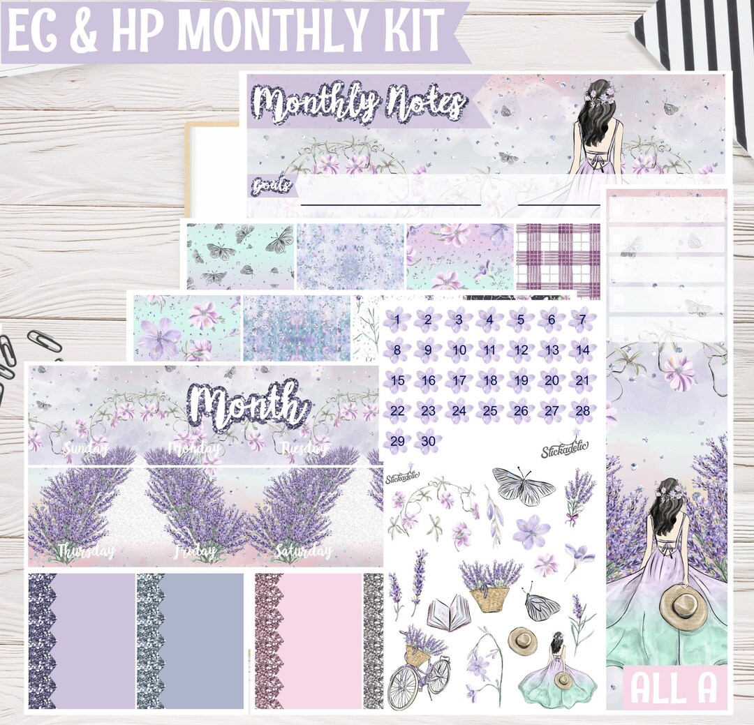 Lavender Fields Monthly Kit | Erin Condren Life Planner, Deluxe Monthly ...