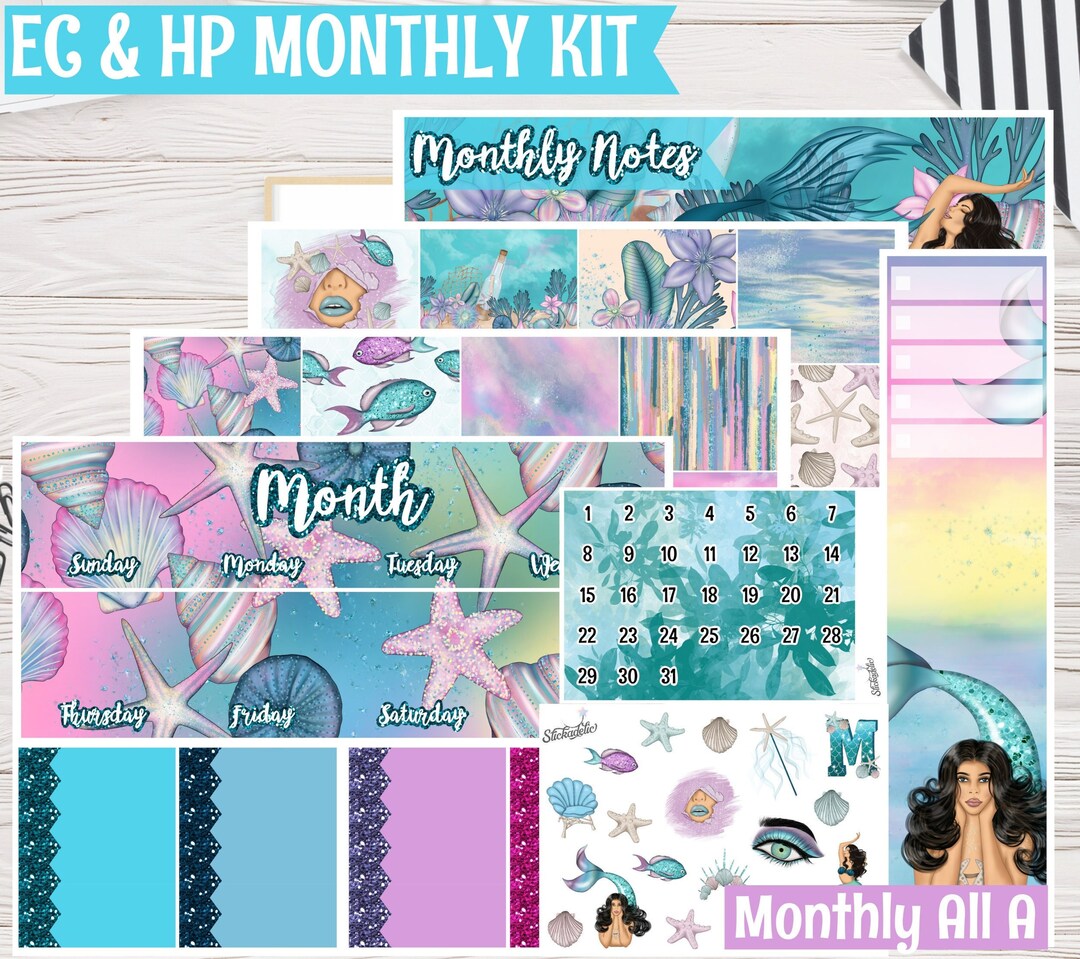 Mermaid Planner Stickers Monthly Kit: Erin Condren, Happy Planner - Etsy